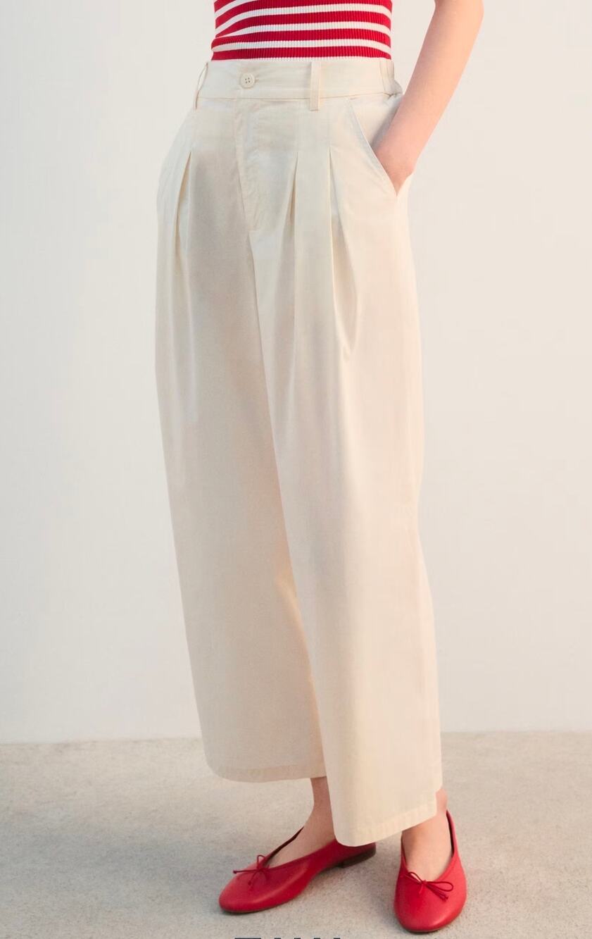 Mango wide leg cream cropped trousers size large